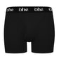 Front view of black men's bamboo underwear boxer shorts with black waist band and white 'ohe logo