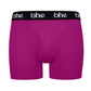 Front view of purple/magenta men's bamboo underwear boxer shorts with black waist band and white 'ohe logo