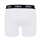 Back view of white men's bamboo underwear boxer shorts with black waist band and white 'ohe logo