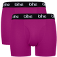 Front view of men's double-pack of purple/magenta bamboo underwear boxer shorts with black waist band and white 'ohe logo