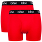 Front view of men's double-pack of red bamboo underwear boxer shorts with black waist band and white 'ohe logo